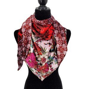 Womens Shawl Wrap Velvet Red Floral Bohemian Patchwork Triangle Scarf